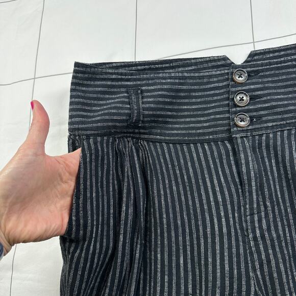 Sundance Pants Womens 6 Black Amelia Striped Linen Blend Pleated Button Casual - Picture 6 of 12